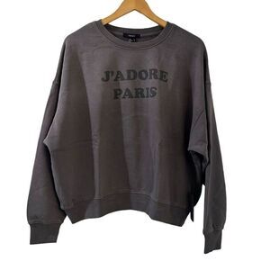 Forever 21 French Terry Paris Graphic Pullover Size Medium Gray NWT Oversized